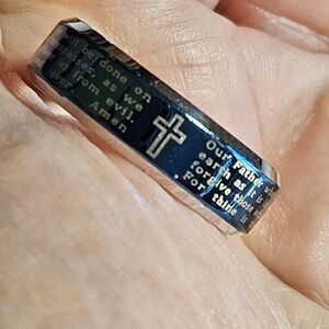 Stainless Steel Two Toned Blue IP & Silver Lord's Prayer Ring Size 7